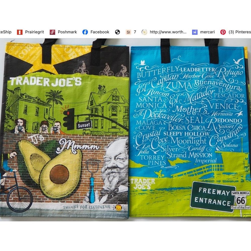 Brand New Trader Joe's Southern California Reusable Grocery Bags Tote SoCal Free